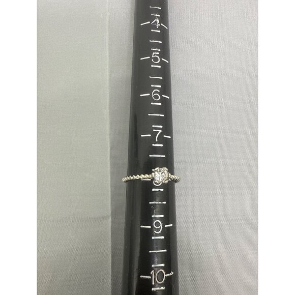 Silver Tone Twisted Band Ring With Clear Stone - Picture 6 of 6